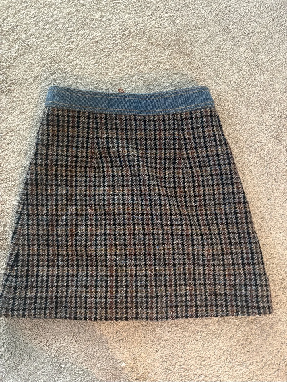 Sandro Blue-Trim Houndstooth Zip-Front Mini Skirt!